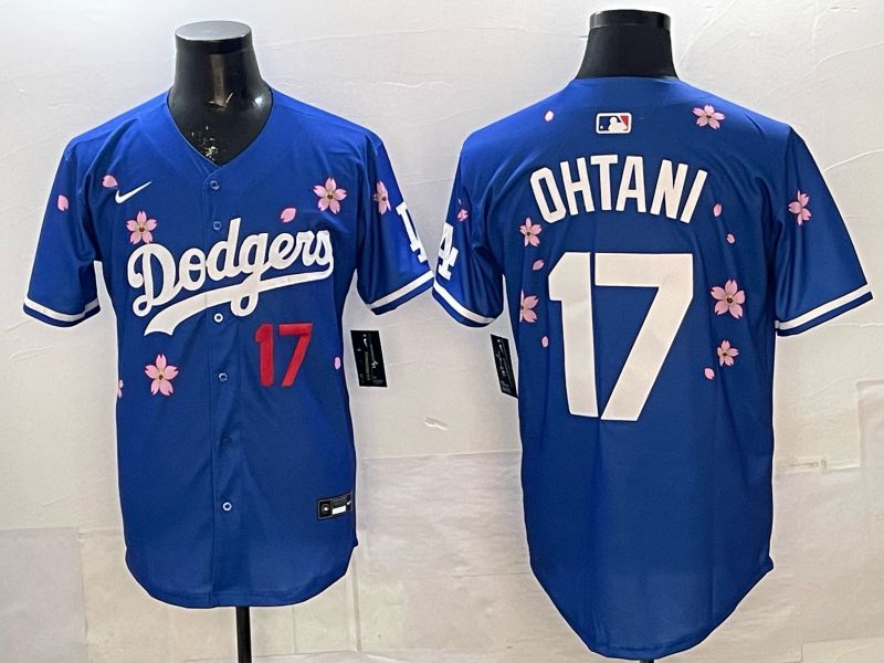 Men Nike 2026 Los Angeles Dodgers #17 Ohtani Blue Sakura Edition Game MLB Jersey 057